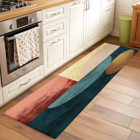 2'x6' Rug Runners for Hallways Kitchen, Abstract Boho Non Slip Entryway Beside Floor Carpet Runner, Modernpatchwork Colorful Circle Washable Laundry Room Bedroom Throw Rugs Mat for Family Pet