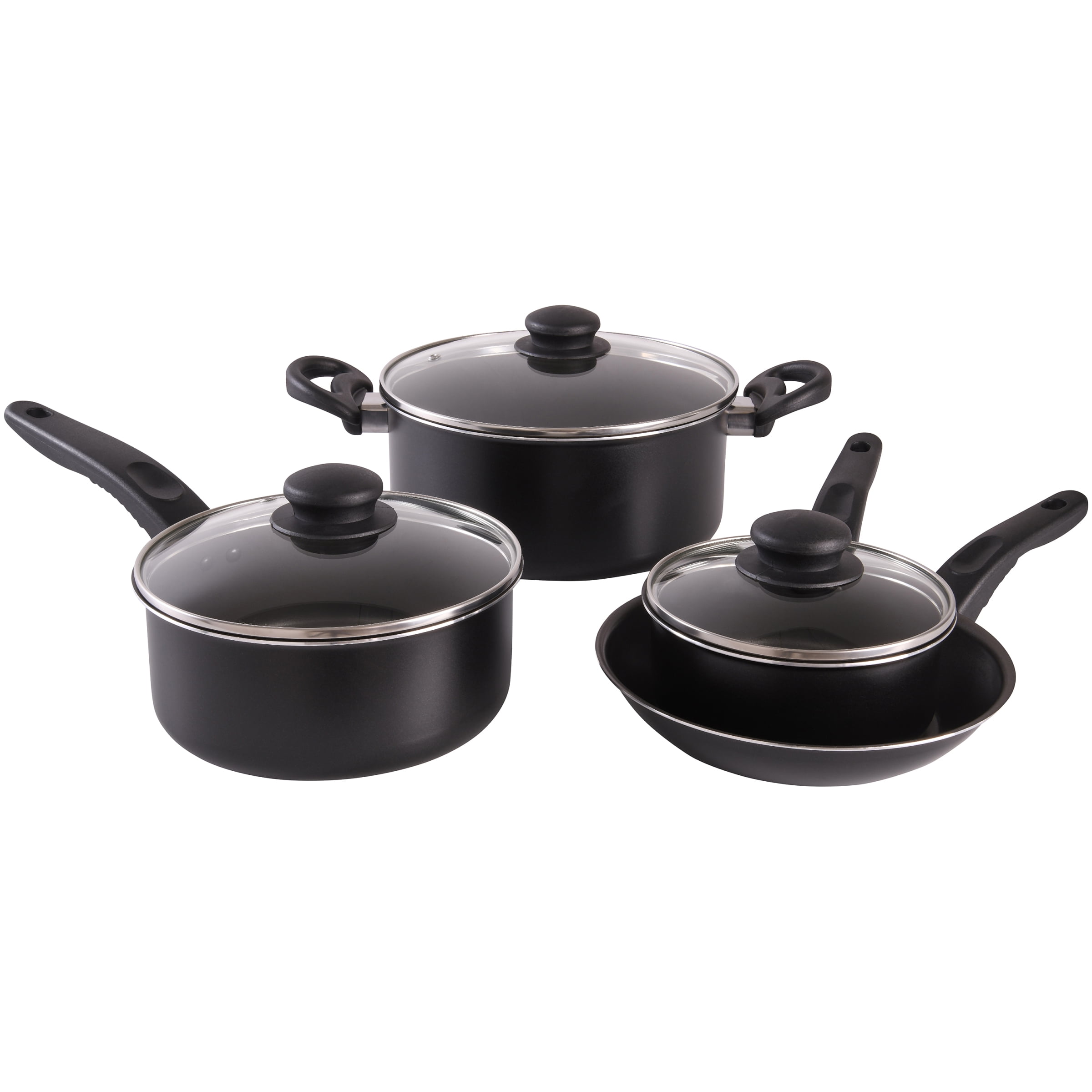 Pack Of 2 Cookware Set 7 Piece Nonstick Coat Kitchen Cooking Pots & Pans  Black