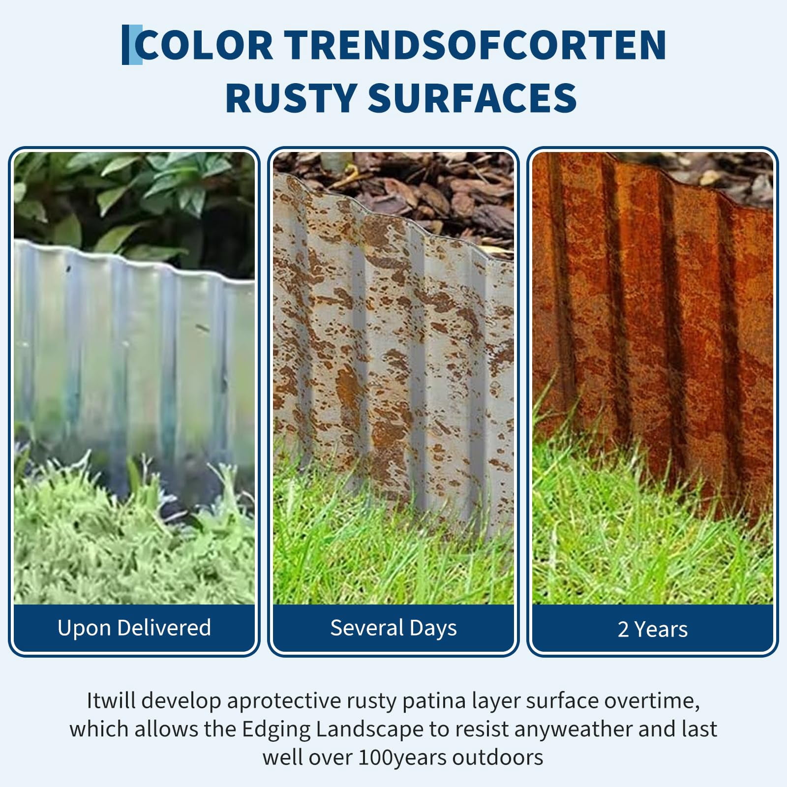 Home Garden Corrugated Metal Garden Edging, Galvanized Steel Landscape & Lawn Edging Border, Metal Garden Border DIY Flower Bed, Lawn Fence Driveway Walkway Raised Beds Yard