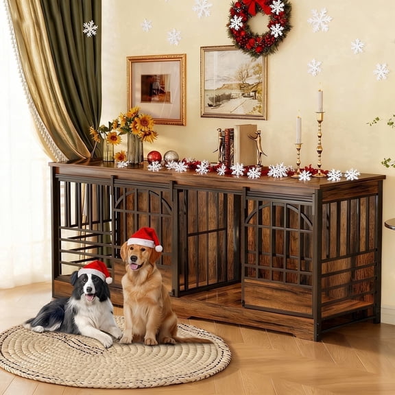 78 inch Dog Crate Furniture XXL Dog Cage Heavy Duty Dog Kennel Indoor with Removable Shelf Divider,Extra Large Double Cage Large Breed