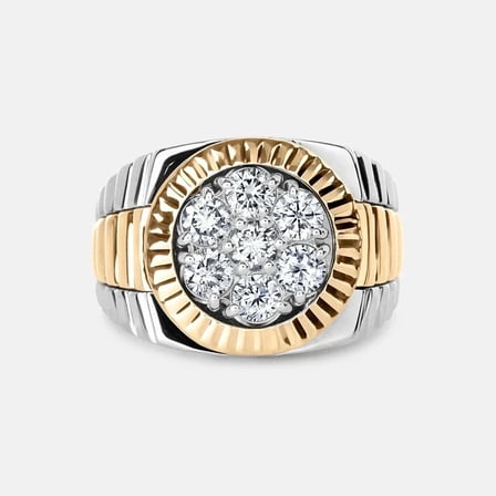2CT Round Cut Moissanite Men's Ring 14K Two Tone Gold Plated Silver