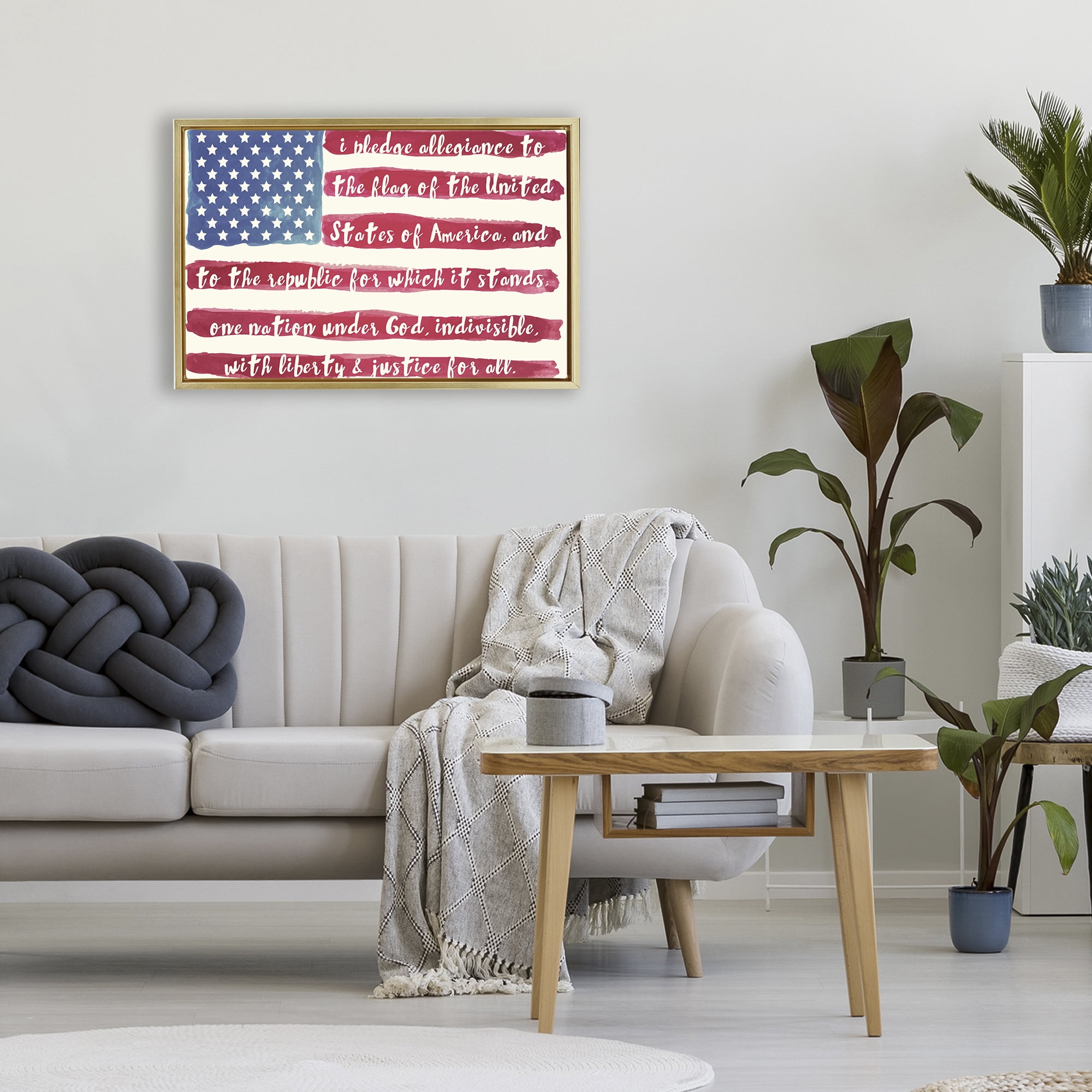 Stupell Industries Pledge Of Allegiance Flag Stripes Gold Framed Floater Canvas Wall Art, design by Sophie 6