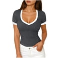 thumbnail image 2 of LVHAOGJOB Womens V Neck Tees Solid Color Short Sleeve Shirts Tunic Tops for Ladies Loose, 2 of 6