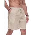 thumbnail image 4 of GIRUNS Men's Linen Shorts Casual Summer Beach Drawstring Elastic Waist Shorts with Pocket Flaxen L, 4 of 7