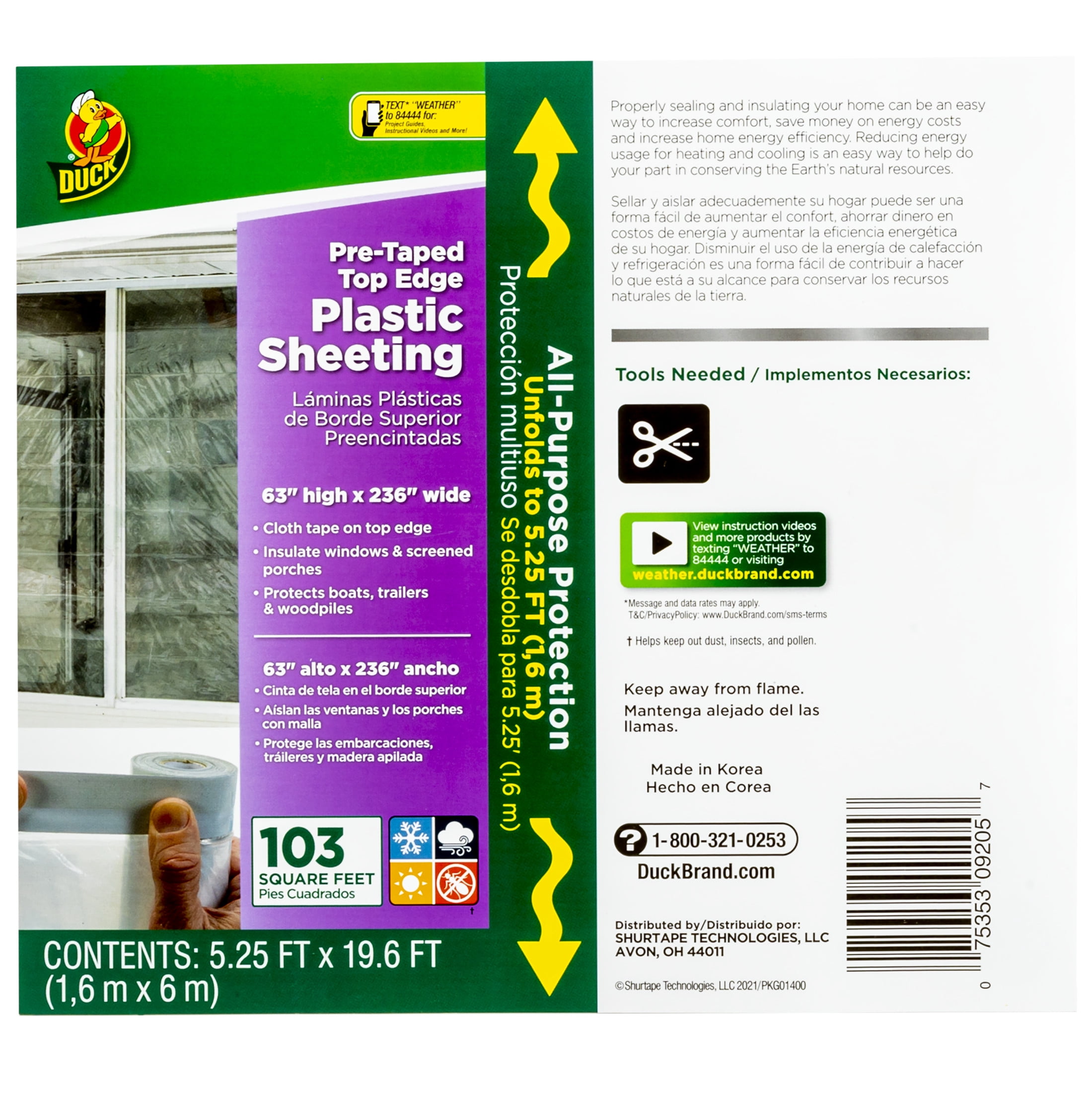 (2 pack) Duck Brand, 63 Inch X 236 Inch Clear Plastic Sheeting, Pre-Taped Top Edge