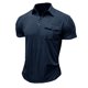 thumbnail image 3 of Mens Camisas de Manga Corta Color Sólido Botón de Solapa Bolsillo Turndown Collar Blusa para Negocios Informales, 3 of 4