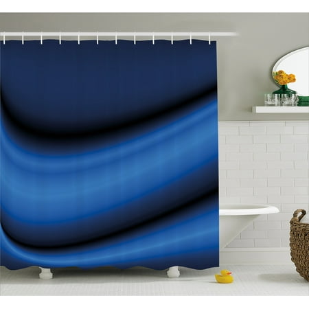Bold Curtain Fabric Dark Blue Shower Curtain, Abstract Wavy Curvy Bold Color Bands Soft Blurred Digital Ombre, Fabric Bathroom Set with Hooks, Dark Blue Pale Blue Black, by Ambesonne ()