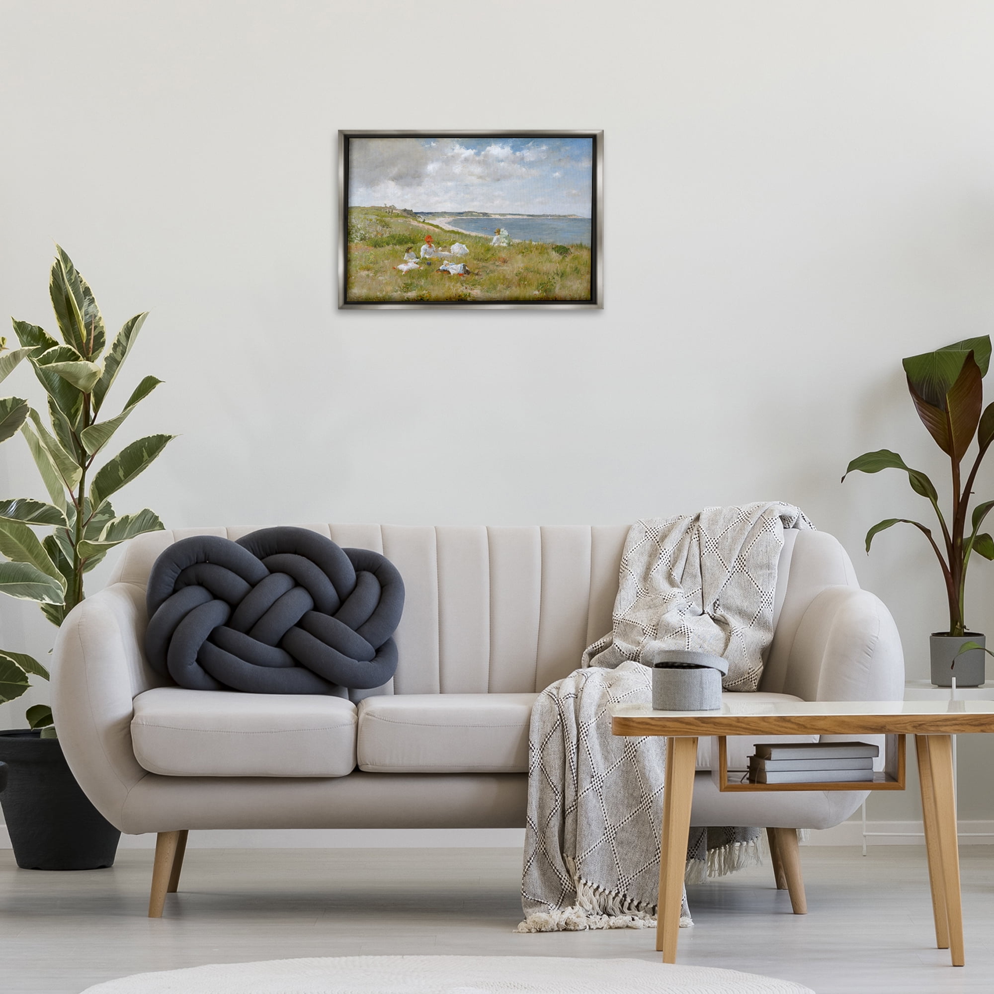 Stupell Industries Clasical Idle Hours Painting Landscape & Nature Painting Gray Floater Framed Canvas Art Print Wall Art, 25 x 17