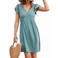 thumbnail image 3 of Women'S Summer Dresses Beach 2026 Casual Deep V Neck Loose Sundress Ruffle Sleeve Mini Dress Bean Green XXL, 3 of 9
