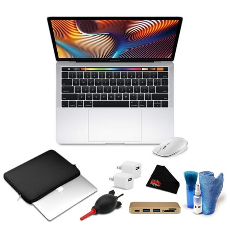 Apple 13.3 Inch MacBook Pro Laptop Computer with Touch Bar 256GB SSD (Mid 2018 Version, Silver) MR9U2LL/A Bundle with TYPE-C USB 3.0 Multiport HUB + Mouse + (Best Ssd For Macbook Pro Mid 2019)