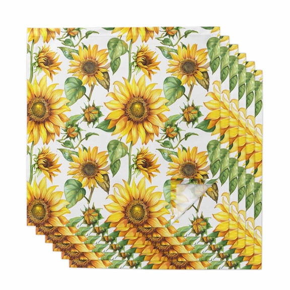 Sunflower Cloth Napkins, Yellow Green Botanical Summer Rustic Washable and Reusable Dinner Napkins Set of 6, Table Napkin for Kitchen Party Birthday Wedding Hotel Housewarming 20"x20"