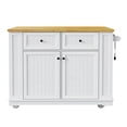 thumbnail image 3 of Kitchen Island Cart with Drop Leaf, Power Outlet, Internal Storage Rack, Rolling Kitchen Storage Cart on 5 Wheels with Open Side Racks (White NO Bar Stools), 3 of 9