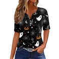 thumbnail image 2 of Women Fall Halloween V Neck Shirt Casual Tee Funny Spooky Season Family Party Celebration Short Sleeve Tee Pumpkin Top Holiday Stretchable Soft Black 2XL, 2 of 7