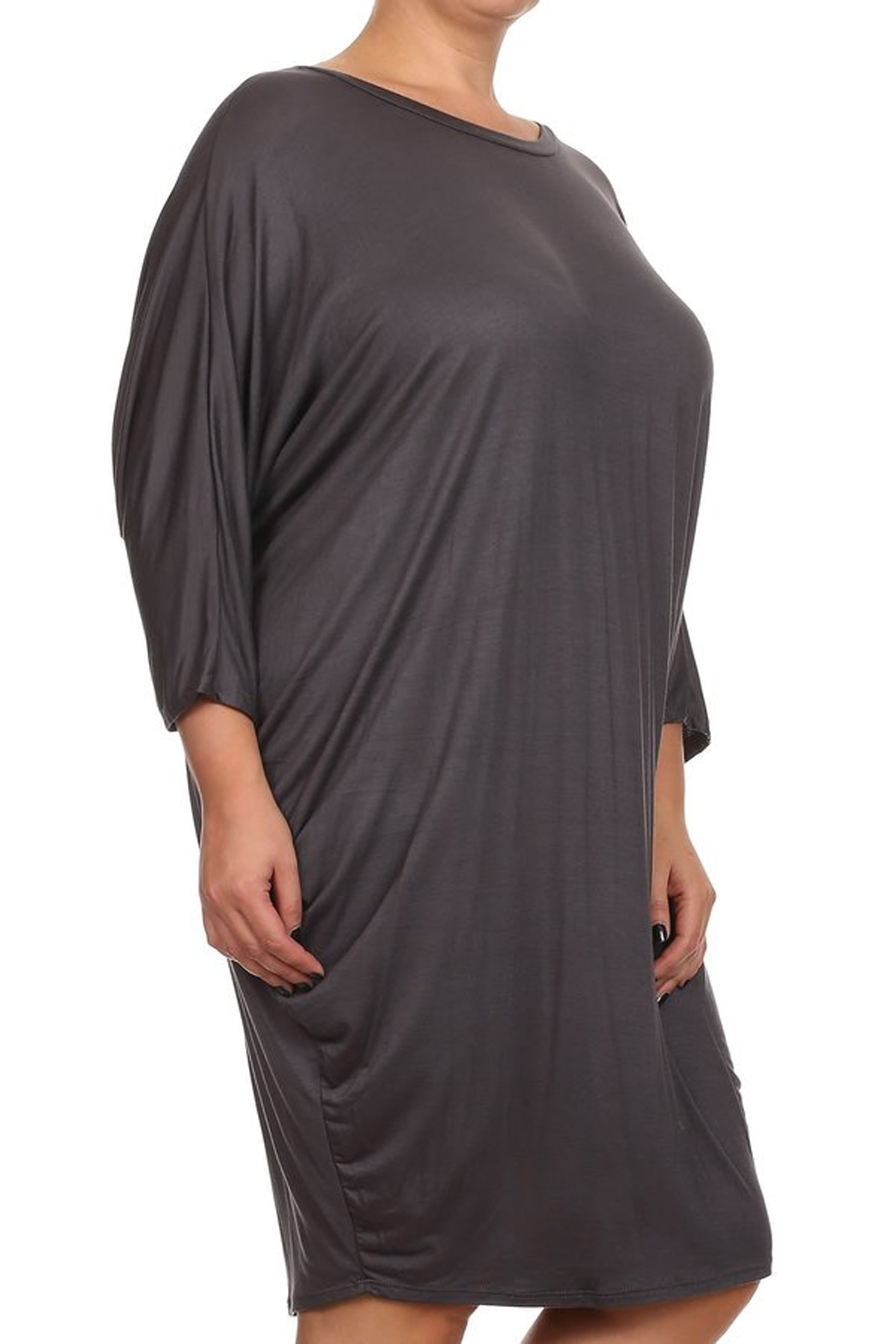 Women's Casual Plus Size Loose Fit Long Sleeve Dolman Style Midi Dress - image 3 of 4