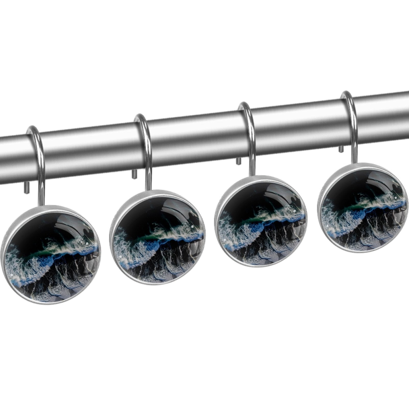 HemaKayy 12 Pcs Decorative Shower Curtain Hooks - Stainless Steel Rings for Bathroom Décor - Easy Glide & Secure Hold - Perfect Decoration for Bathroom Shower Rods - Sea Ocean Seaside
