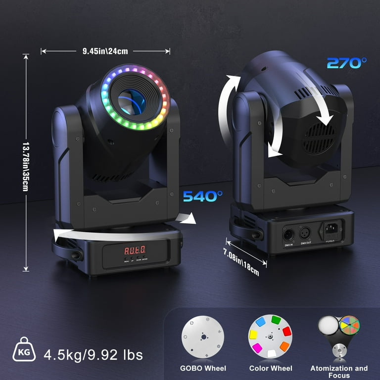 Moving Head DJ Lights ,2pcs (8000K) Gobos Colors Beam/Focus