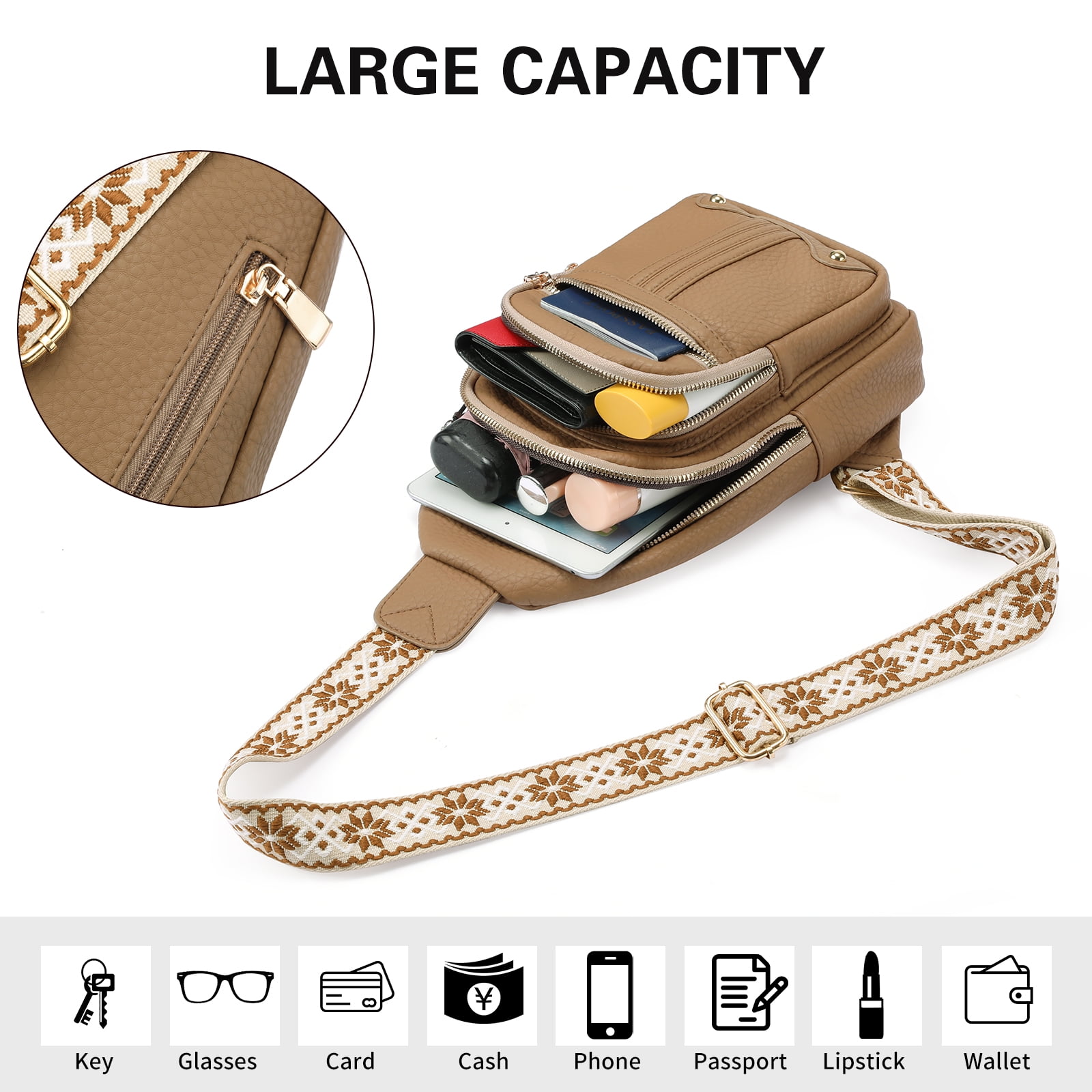 GAEKEAO Crossbody Sling Bag for Women, Travel Leather Crossbody Bags Fanny Packs for Women Small Crossbody Purse Chest Bag