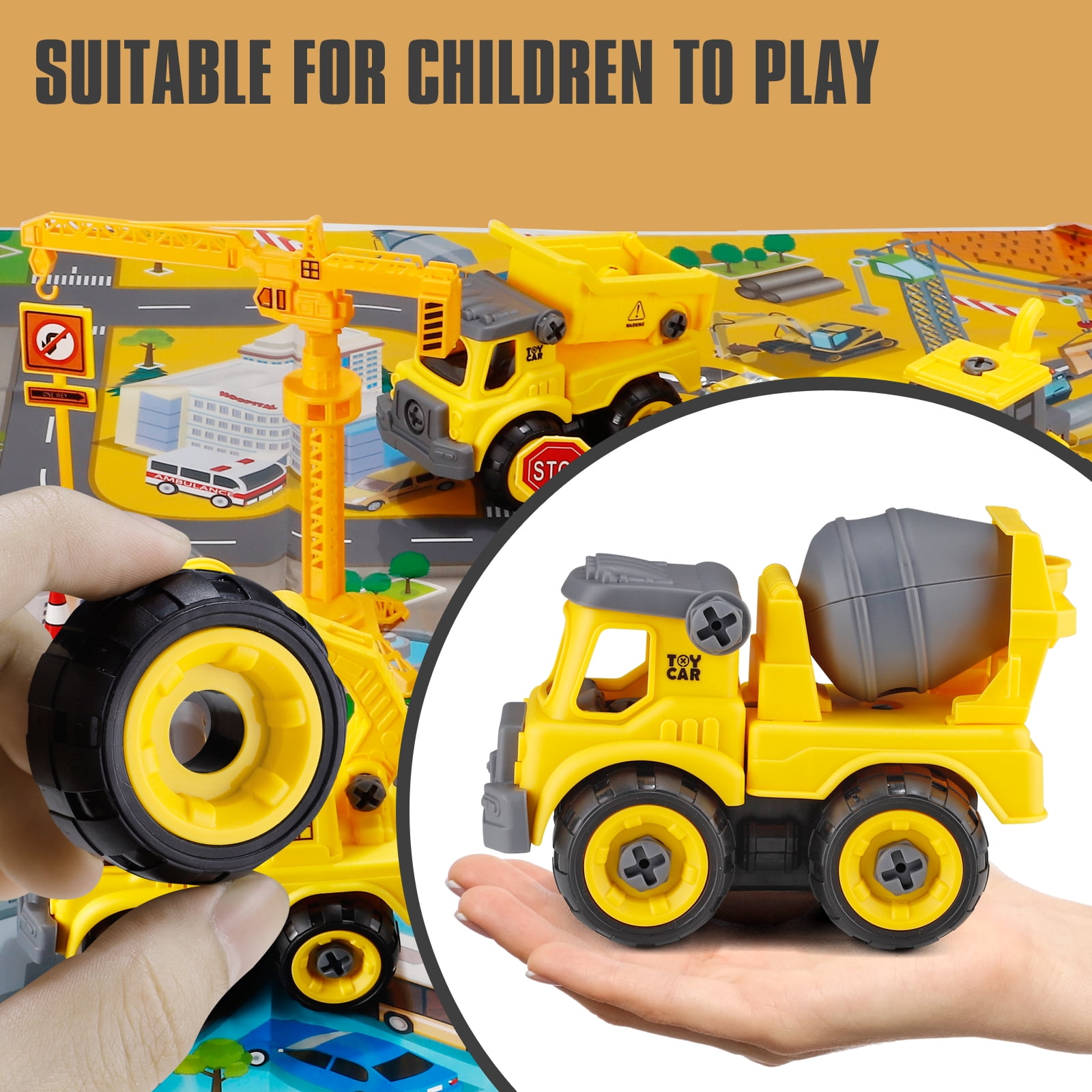 seveclotree 7 in 1 Construction Truck Toys Cars,Kids Toys for 3 4 5 6 7  Year Old Boys, Boy Toys Toddler Toys Age 3-5,Vehicle Toy Christmas Birthday
