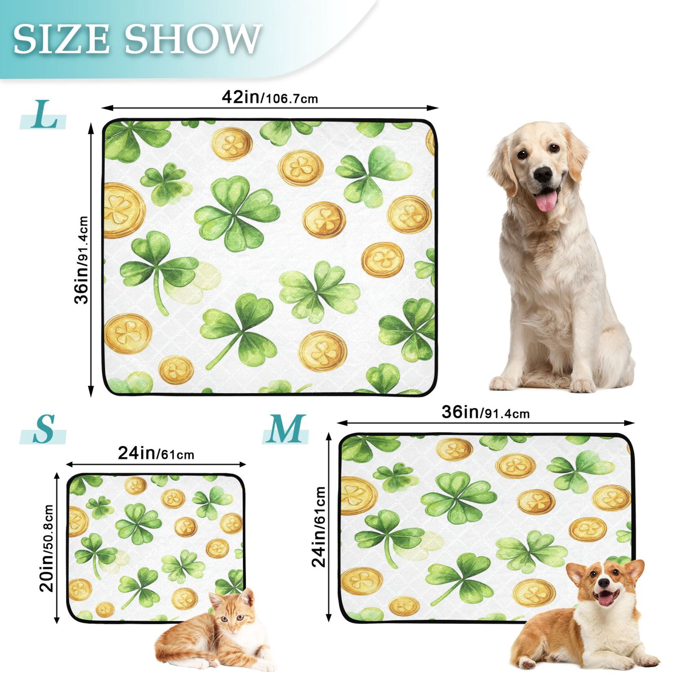 Qxltty St Patricks Shamrock and Gold Coin Patterns Cat litter Pads Pet Set of 2 Diaper Mats Center Anti-leakage Layer Absorbent Soft and Comfortable