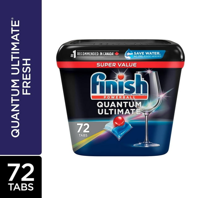 Finish® Quantum Ultimate® Dishwasher Detergent Pods, No pre sinse needed, For Deep clean & sparkling shine, 72 Tablets