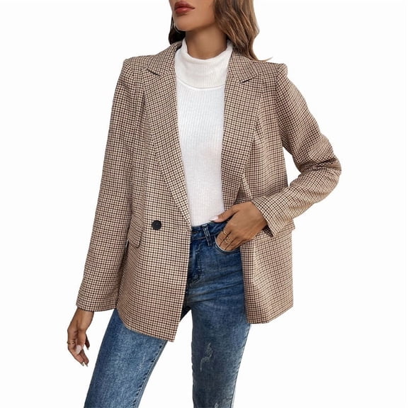 EASYBRAUS Womens Houndstooth Blazer Classic Vintage Office Jacket Long Sleeve