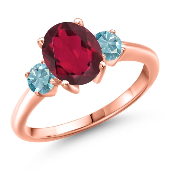 Gem Stone King 18K Rose Gold Plated Silver Ruby Red Mystic Quartz and Blue Zircon Engagement Ring for Women | 2.80 Cttw | Oval 9X7MM | Gemstone Birthstone | Size 6