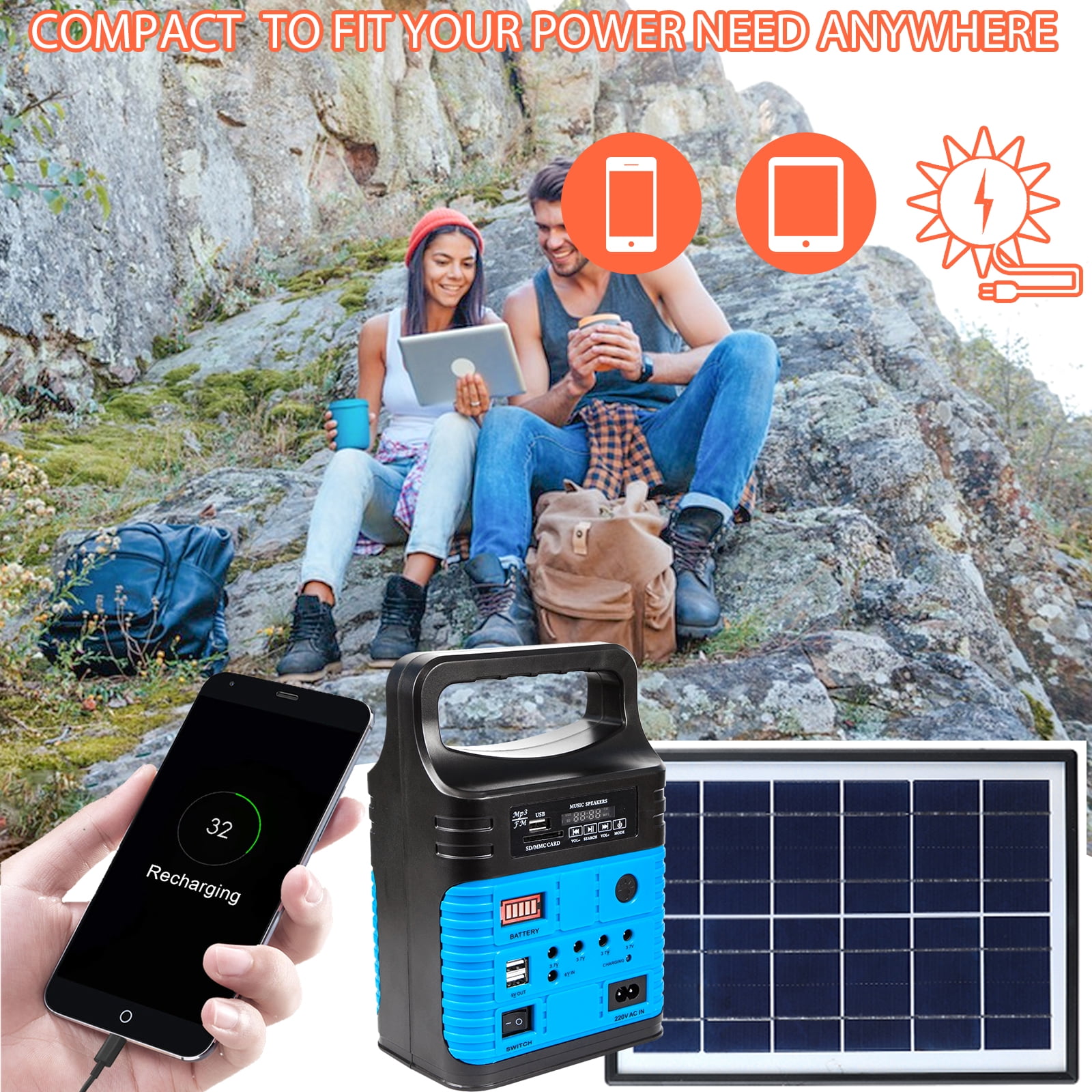 Portable Power Station,Solar Generator with Panels included,LiFePO4 Lithium Battery Pack Small Solar Powered Generator with DC/USB Outlets,LED Flashlight for Home Use,Outdoor Camping Quiet(Blue)