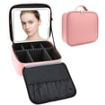 thumbnail image 1 of Bolsa de maquillaje de viaje SLUMAZI con espejo LED rosa impermeable, 1 of 9