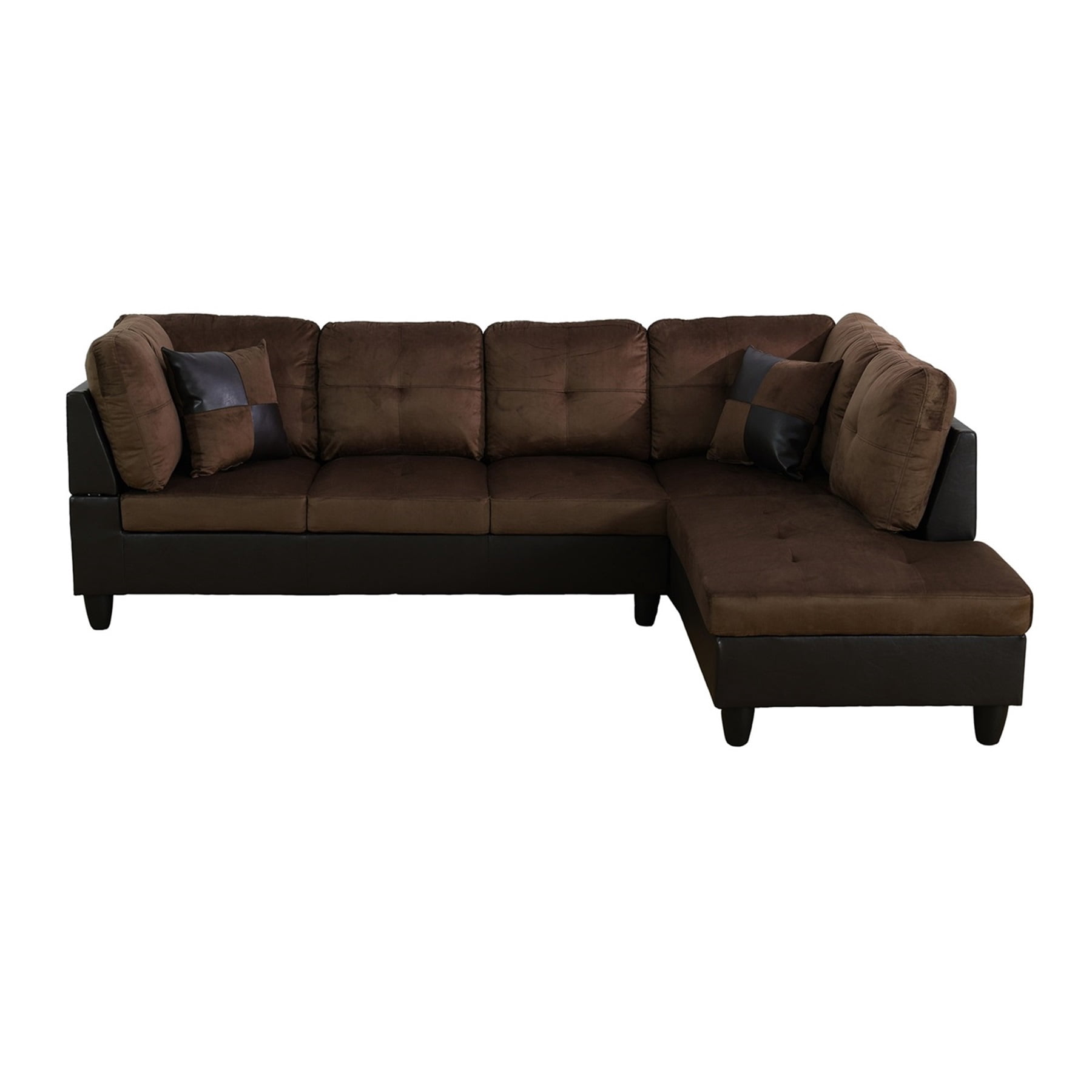 Hommoo Lint & PVC L-Shaped Sectional Couch and Sofa Set, Modern Living Room Furniture Set, Right Side, Brown