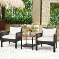 thumbnail image 4 of Gymax 3PCS Patio Conversation Furniture Set PE Rattan Sofa Set W/Wood Top Table, 4 of 10