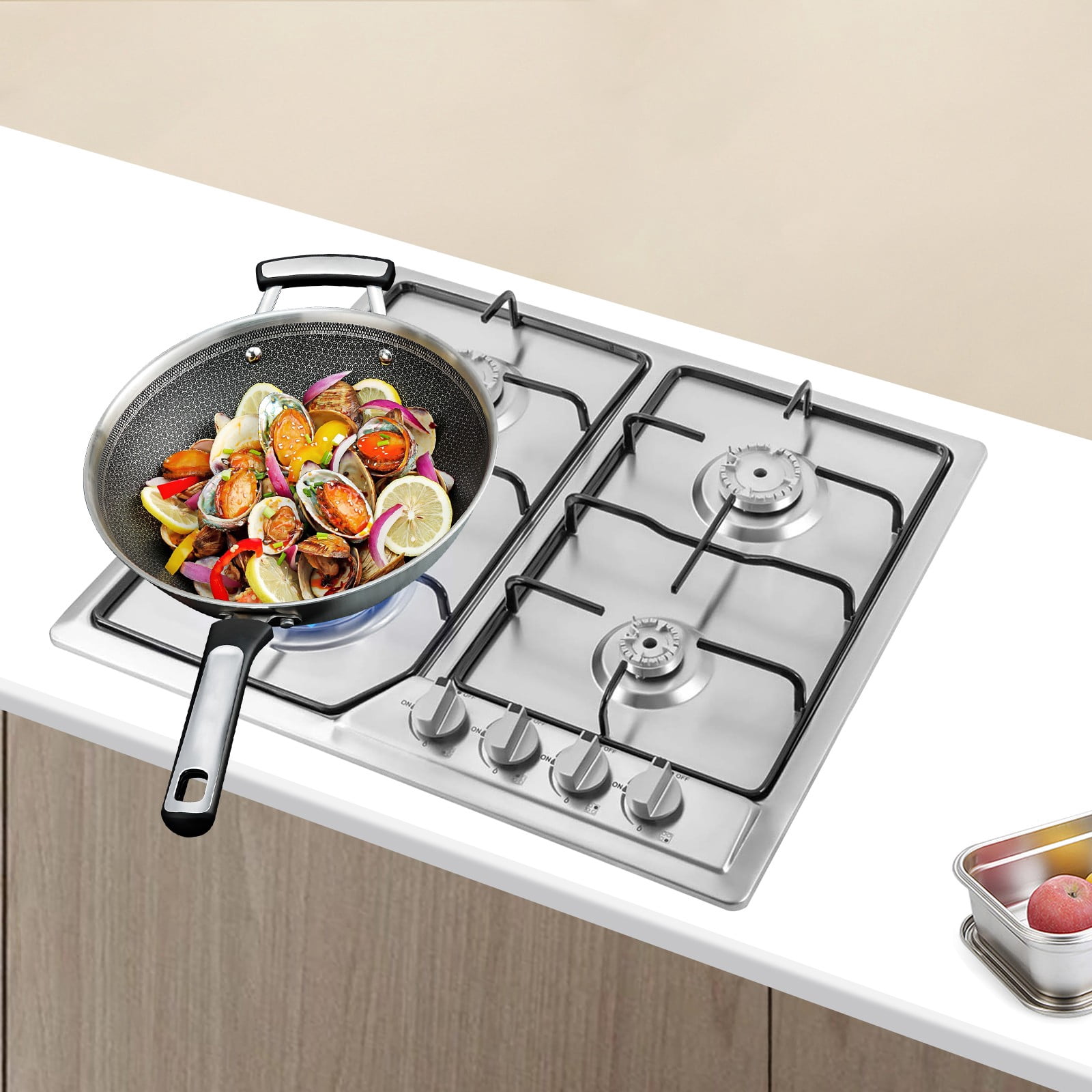 4 Burners Built-in Stainless Steel Gas Cooktop Natural Gas Stove Top for Domestic Commercial Cooking