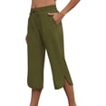 thumbnail image 4 of Floleo Women's solid cropped pants with elastic drawstring waist side pockets and side slits for summer casual daily wear relaxed fit capri trousers, 4 of 7