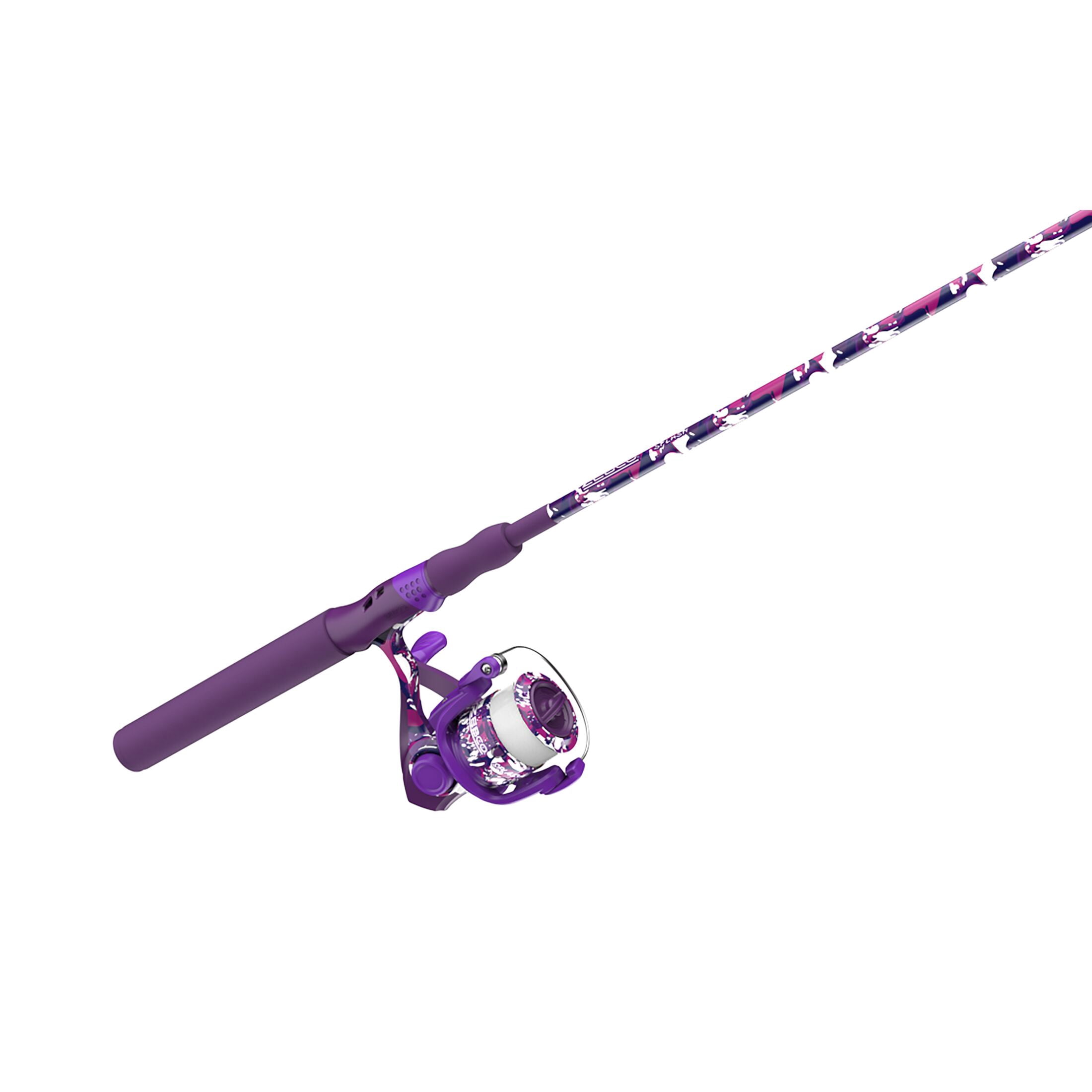 Zebco Splash Spinning Reel and Fishing Rod Combo, 6-Foot 2-Piece Fiberglass Rod, Medium-Light Power, Moderate Action, Size 20 Reel, 5.2:1 Gear Ratio, 2-Bearings, All Metal Gears, Tidepool Purple