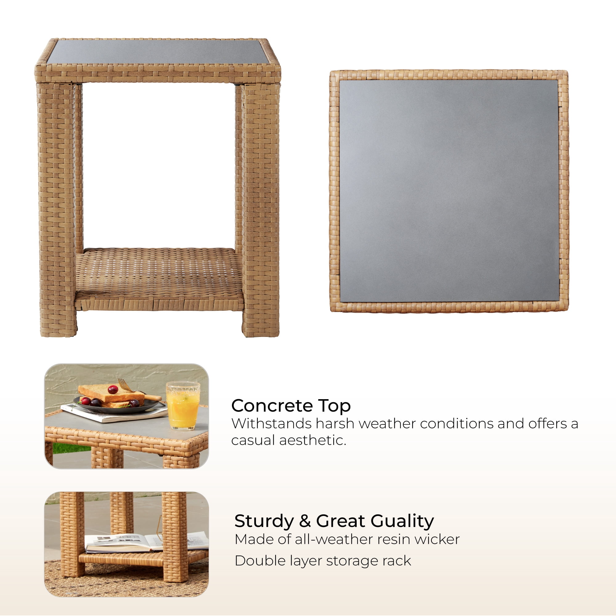 CHITA Outdoor Flat Wicker Side Table, Light Brown