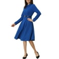 thumbnail image 4 of INSPIRE CHIC Women's Point Collar Zipper Belted Pleated Fit and Flare Shirt Dress M Royal Blue, 4 of 5