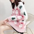 thumbnail image 5 of Nuevo suéter navideño para mujer, suéter grueso y cálido de invierno, suéter elegante con cuello redondo, suéteres casuales, top de manga larga con retazos, 5 of 5