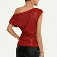 thumbnail image 6 of Pxiakgy One Shoulder Sequin Sparkly Tops for Women Ruched Asymmetrical Glitter Tops Slimming Sparkle Party Shirts Glitter Top Pleated Asymmetric Glitter Top Slim Fit Glitter Shirt Red Xxl, 6 of 9