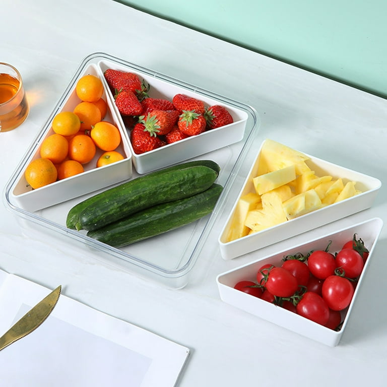 Yimiao Veggie Tray with Lid 4/6 Compartments Divided Snack Box Container Party Serving Platter Snack Appetizers Desserts Fruit Tray Meal Prep Fridge