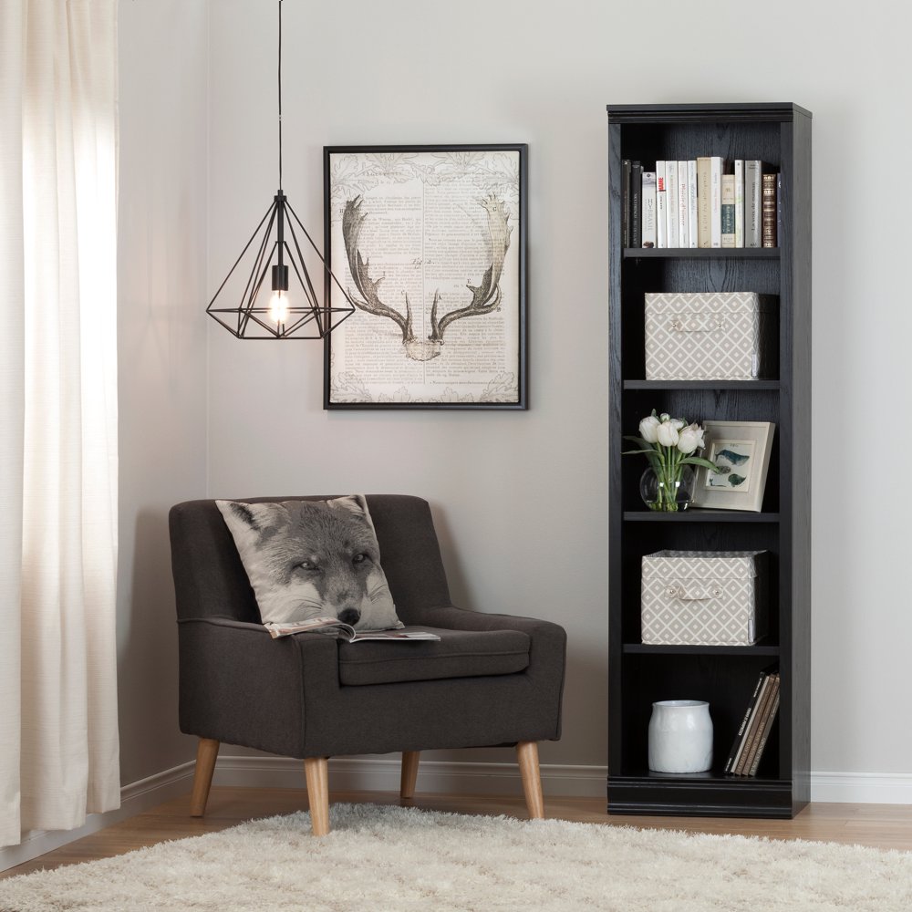 South Shore 5Shelf Narrow Bookcase with 2 Canvas Storage