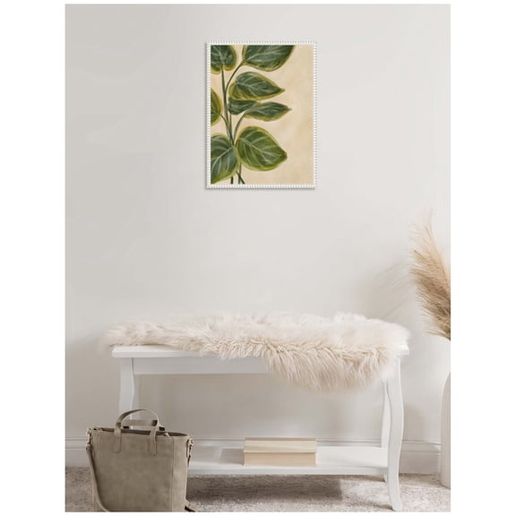Kate and Laurel Green Foliage Framed Canvas Wall Art by Nikita Jariwala 18 x 24 Sylvie Beaded White, Modern, Nature, Flowers Art for Wall Decor, Living Room, Bedroom
