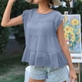 thumbnail image 3 of Womens Tops Round Neck Lace Crochet Tshirt Top Casual Loose Short Sleeve Flowy Tunic Blouses Shirts, 3 of 5