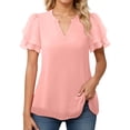 thumbnail image 2 of T Shirts for Women 2026 Summer Short Ruffle Sleeve V Neck Chiffon Dressy Casual Tshirt Blouse Tunic Top, 2 of 7