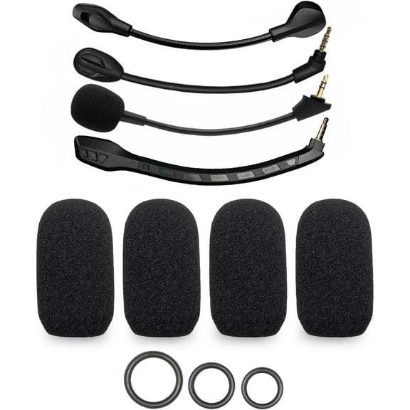 4-Pack Mic Foam Covers Compatible with HyperX Cloud II/Alpha/Alpha S/Mix/Core Gaming Headphone/Cloud Chat Headset   12 O-Rings in 3 Sizes - For Various Microphone Sizes Windscreen Pop Filter