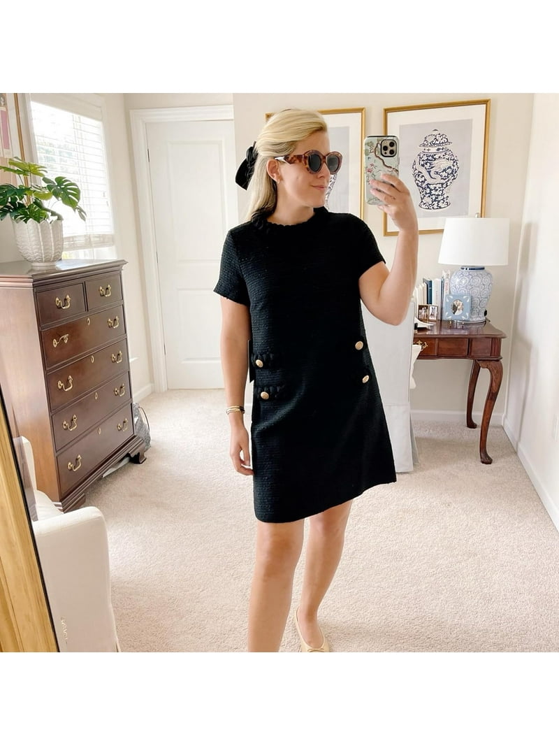 mini tweed short-sleeve dresses White Tweed Mini Dress L