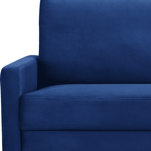 69" Blue Velvet and Dark Brown Sofa