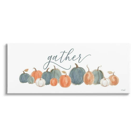 Gather Cursive Script Minimal Autumnal Pumpkins Arrangement Botanical & Floral Graphic Art Gallery-Wrapped Canvas Print Wall Art