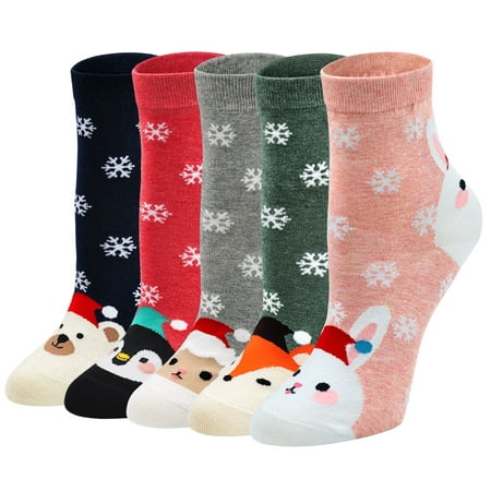 ZFSOCK Women Christmas Socks Cotton Holidays Novelty Ankle Crew Socks For Ladies Xmas Gift,5 Pairs