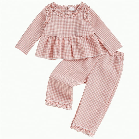 Futezty Toddler Boys Girls Clothes Fall Winter Outfit Sets, Baby Boy Girl Outfits Long Sleeve Round Neck Checkered Plaid Elastic Waist 12 18 24 Months 2T 3T 4T 2 PC Everyday