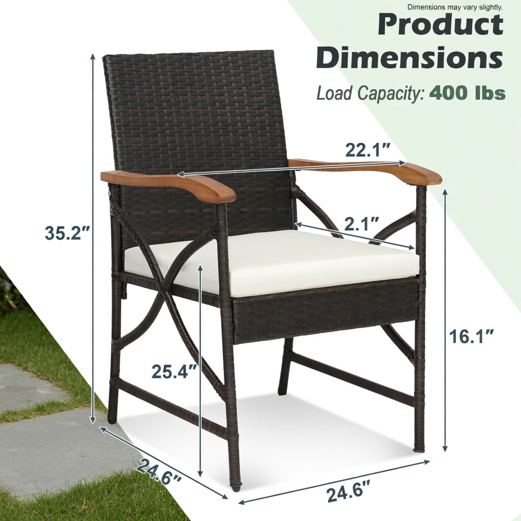 Hommoo 2-Pack Modern PE Rattan Patio Dining Chairs with Off-White Zippered Cushions, Ergonomic Wicker Outdoor Chairs for Backyard, Porch & Poolside, Brown