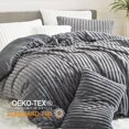 thumbnail image 2 of JOLUSERE Dark Gray Fluffy Striped Duvet Cover Queen Set, 3-Piece Super Soft Faux Rabbit Fur Winter Warm Fuzzy Comforter Cover, 2 of 14